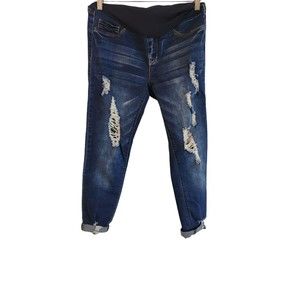 Song Maternity Skinny Jeans Women's Size S Blue Denim Cotton Stretch Distressed‎
